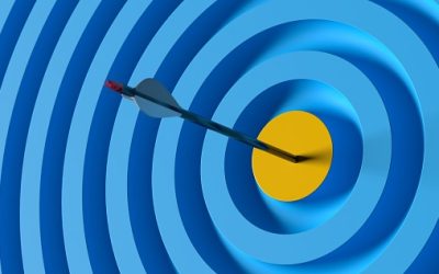 Arrow hitting target blue yellow leadership aiming achievement goal target